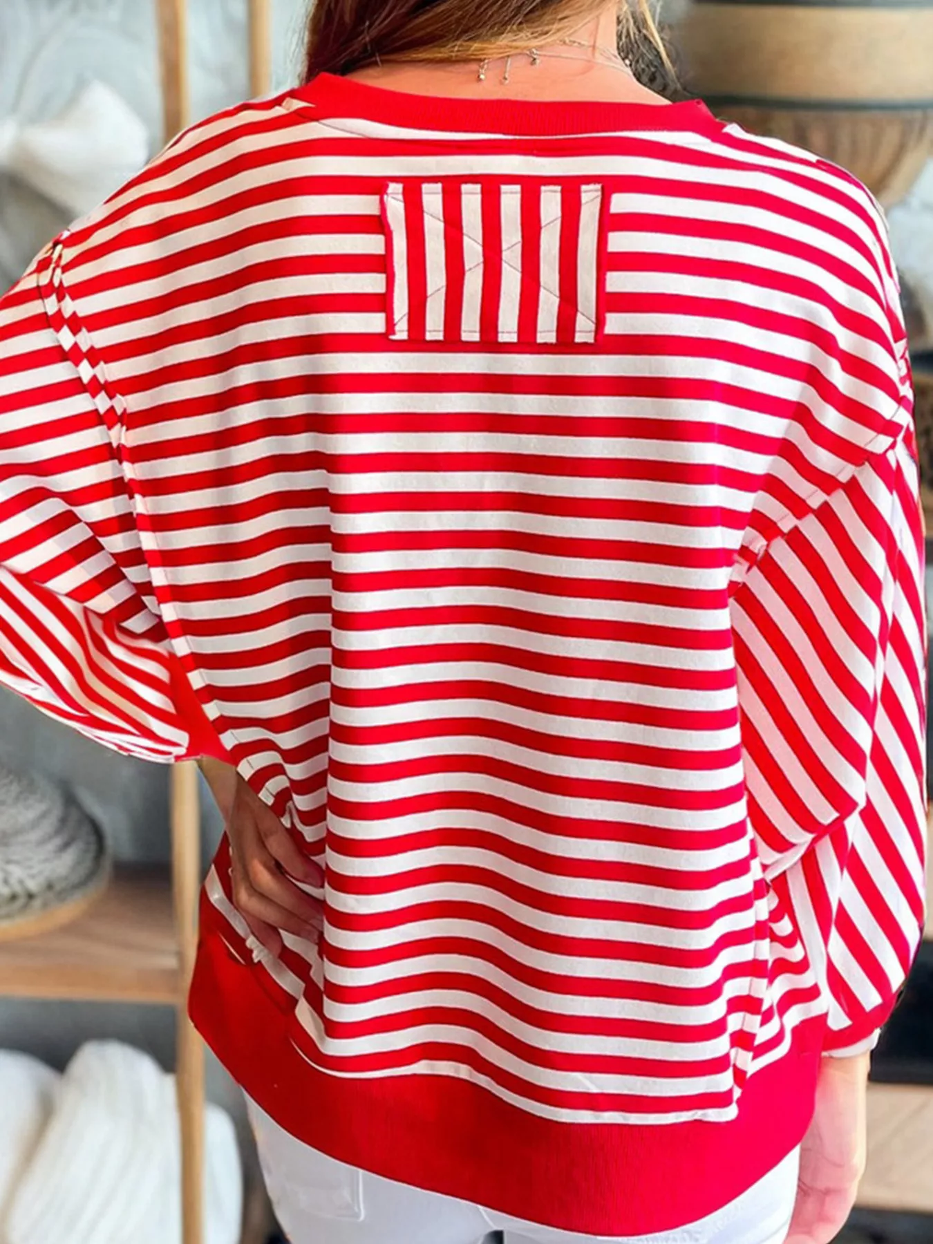 Stripe Christmas Nutcracker Sequin Patched Drop Shoulder Top - Image 2