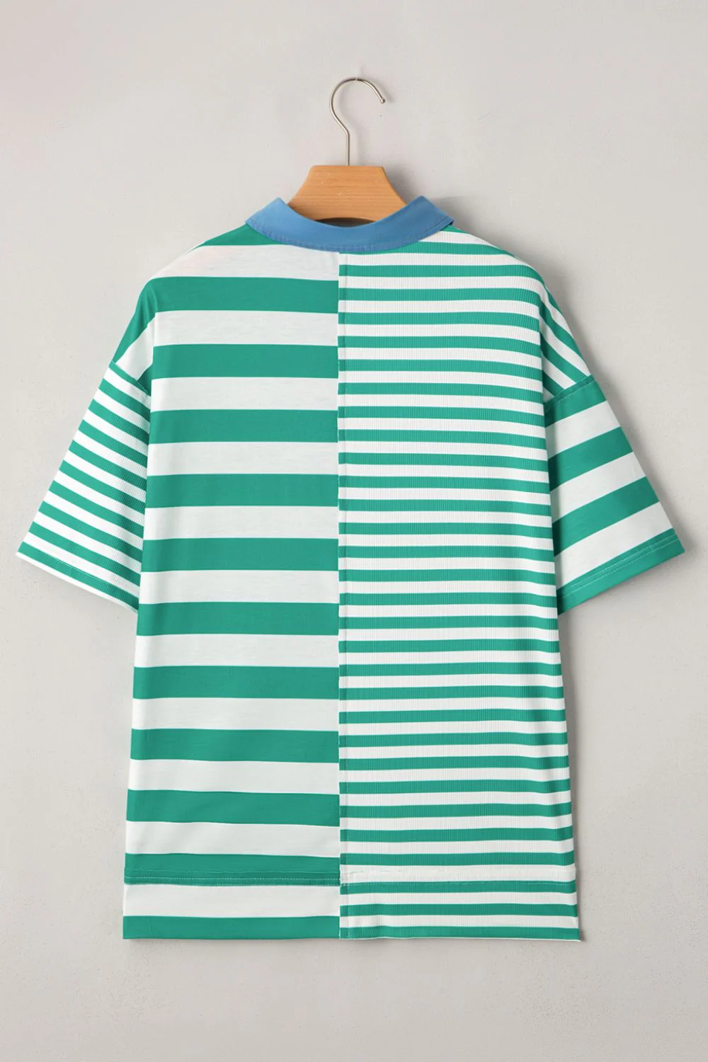 Stripe Colorblock Collar Half Button Shirt - Image 6