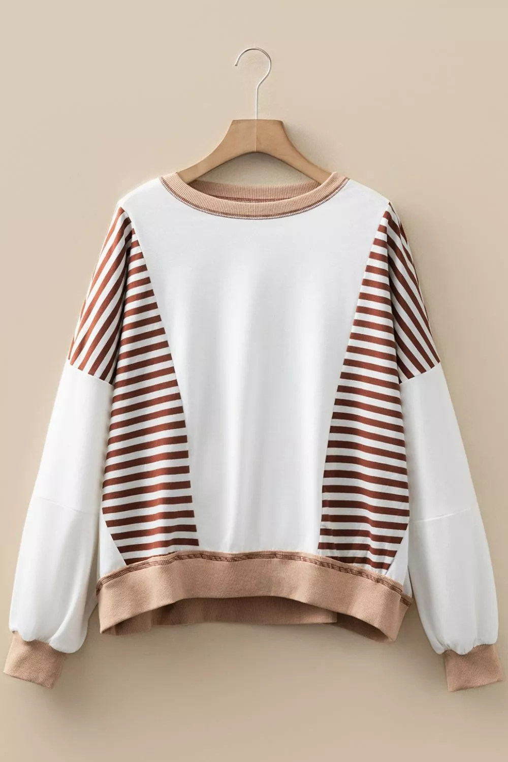 Stripe Colorblock Patchwork Contrast Stitching Sweatshirt - Image 4