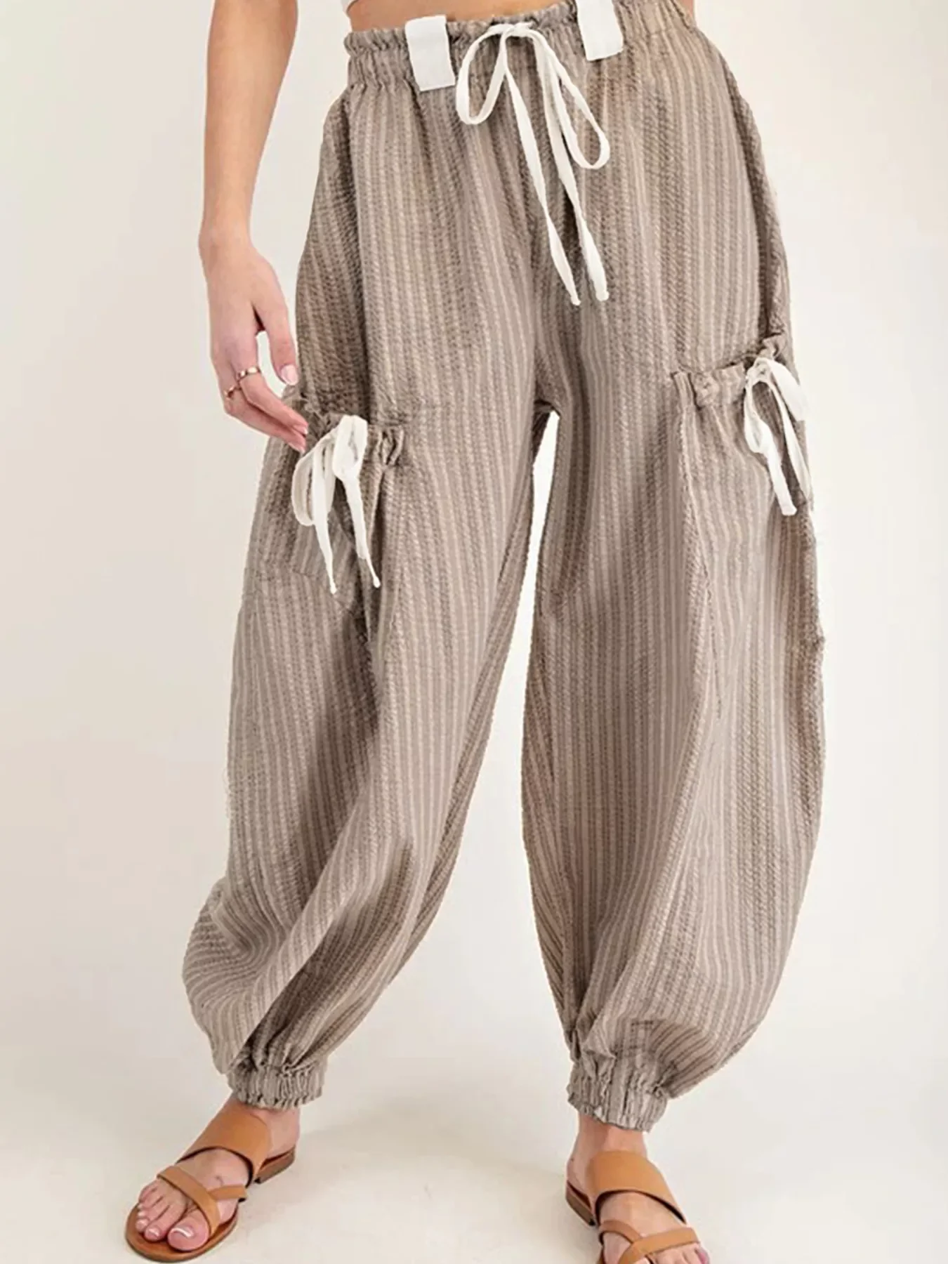 Stripe Drawstring Cargo Jogger Pants with Pockets