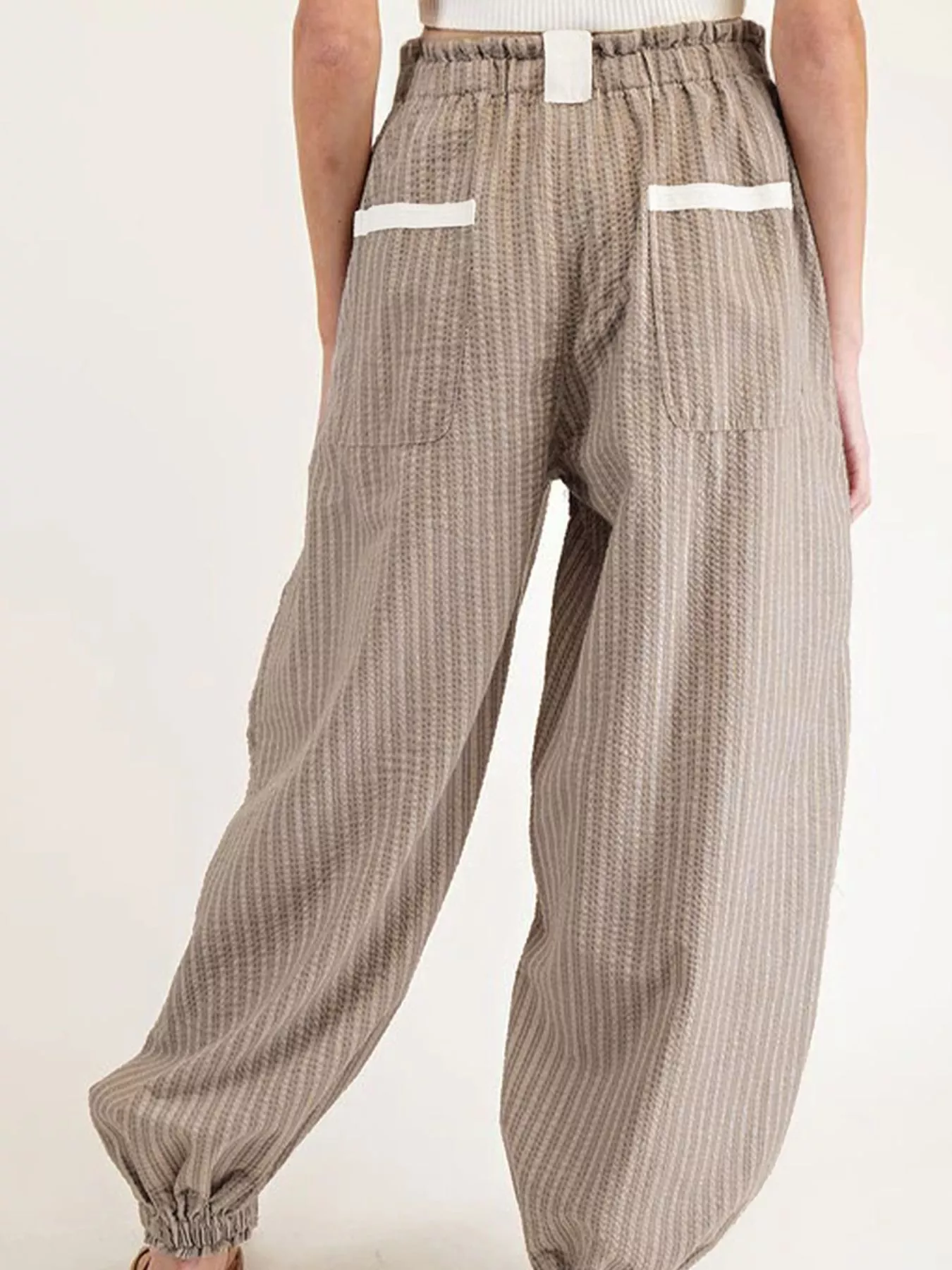 Stripe Drawstring Cargo Jogger Pants with Pockets - Image 2