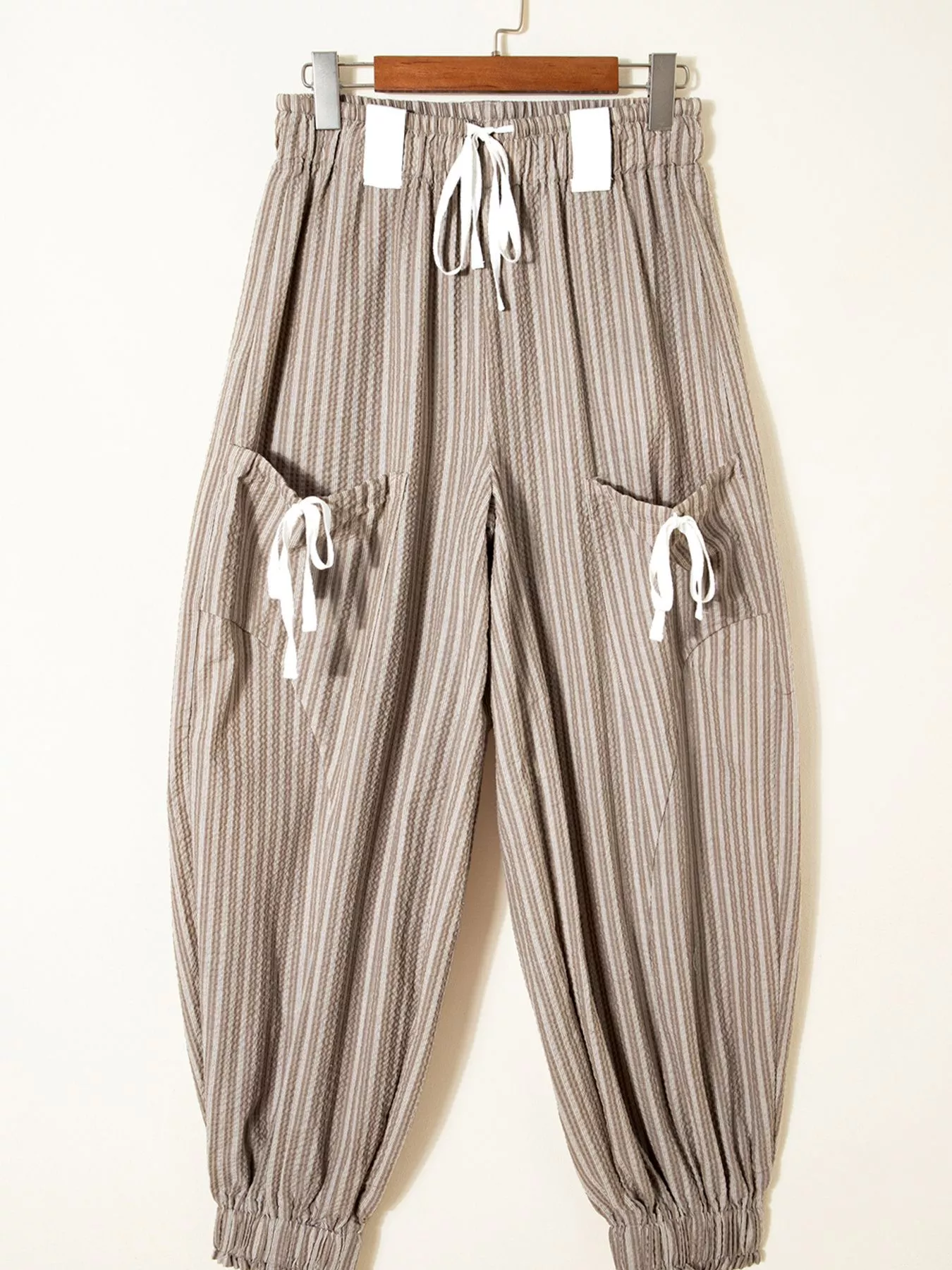 Stripe Drawstring Cargo Jogger Pants with Pockets - Image 4
