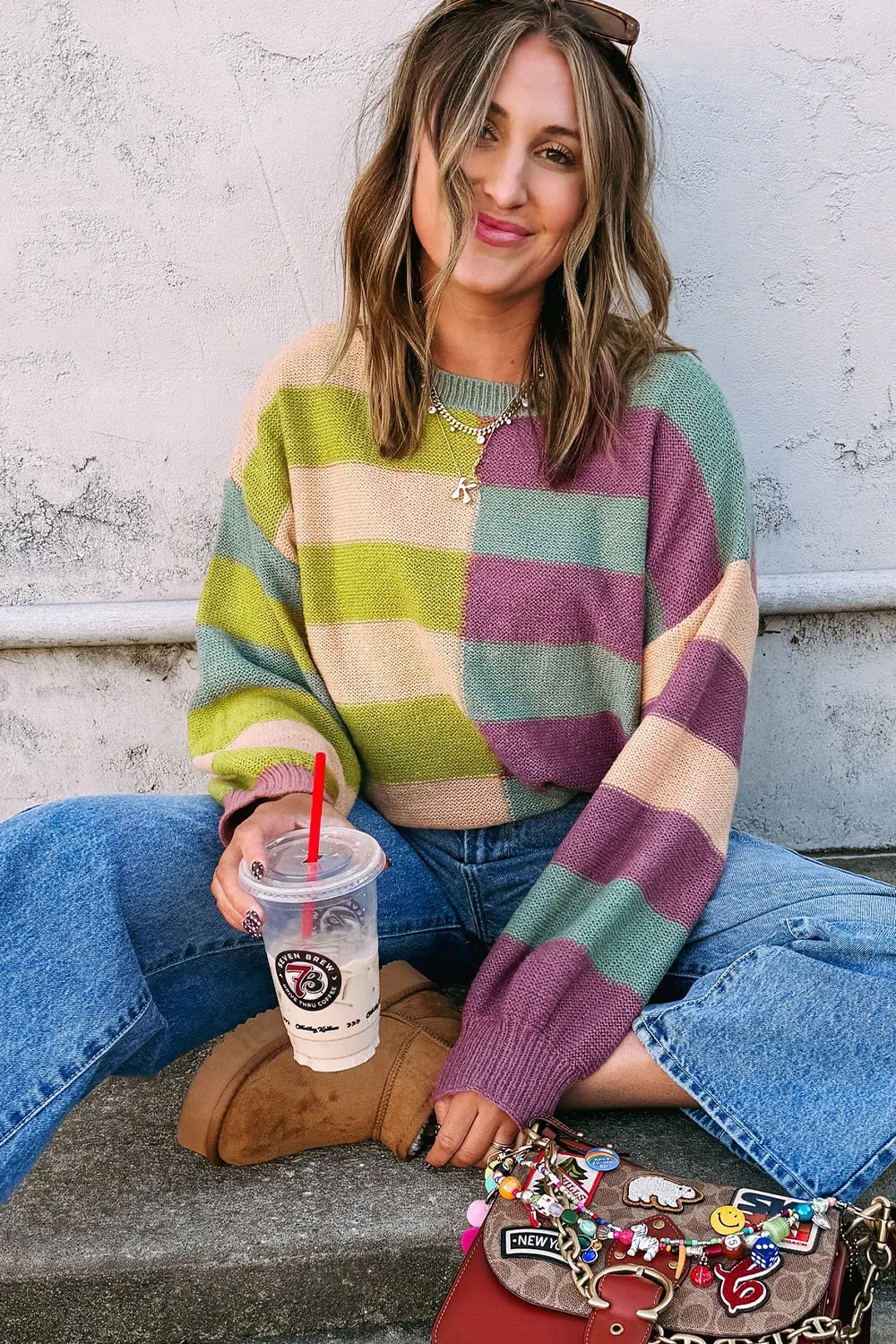 Stripe Drop Shoulder Ribbed Edge Sweater - Image 12
