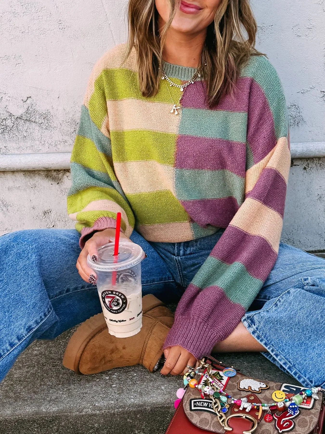 Stripe Drop Shoulder Ribbed Edge Sweater - Image 2