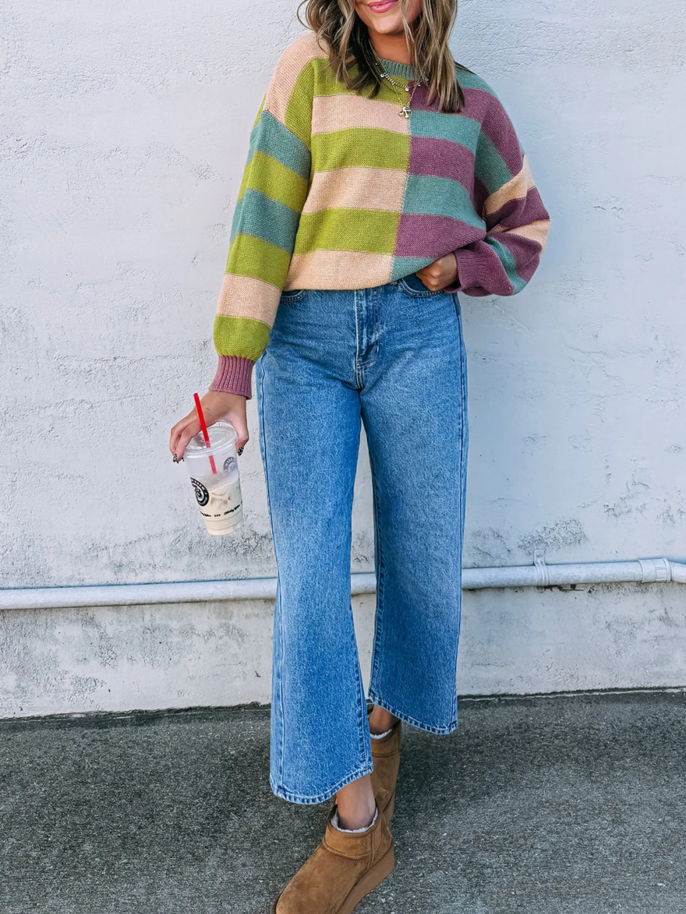 Stripe Drop Shoulder Ribbed Edge Sweater - Image 4