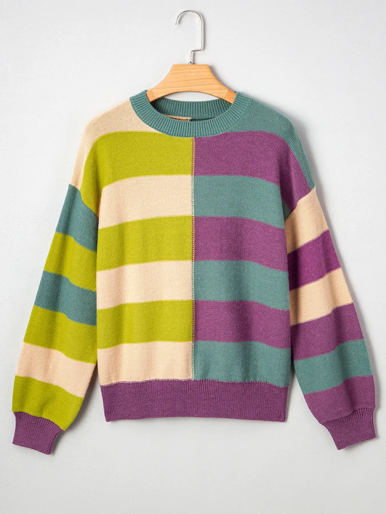 Stripe Drop Shoulder Ribbed Edge Sweater - Image 5