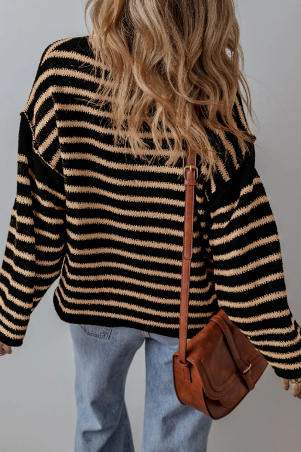Stripe Drop Shoulder Round Neck Sweater - Image 2