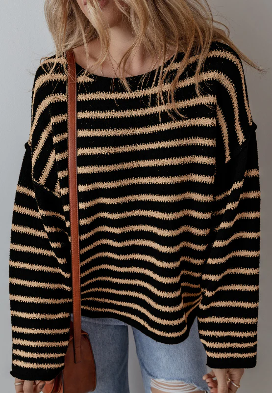 Stripe Drop Shoulder Round Neck Sweater - Image 3