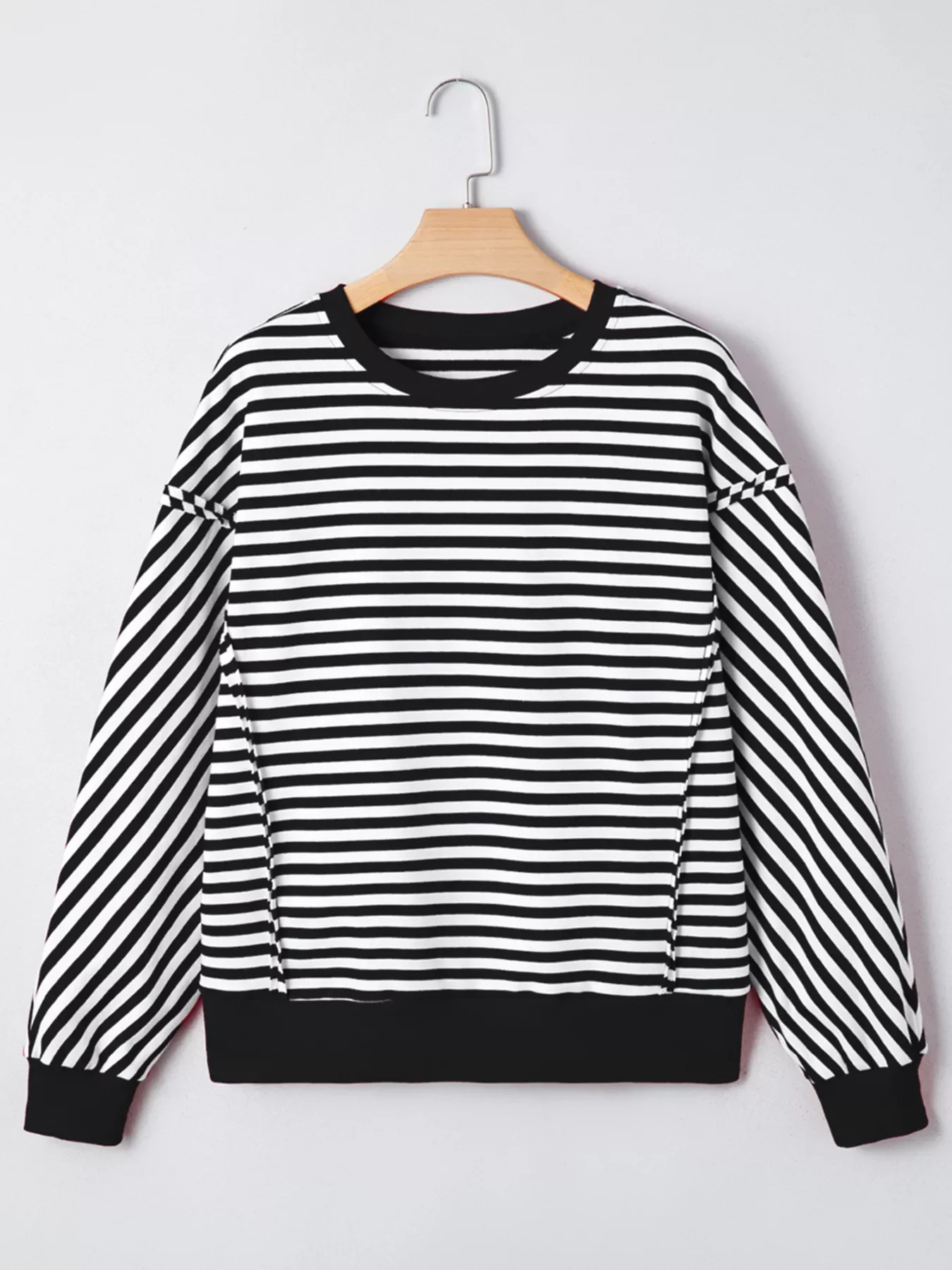 Stripe Exposed Seam Drop Shoulder Casual Pullover Top - Image 5