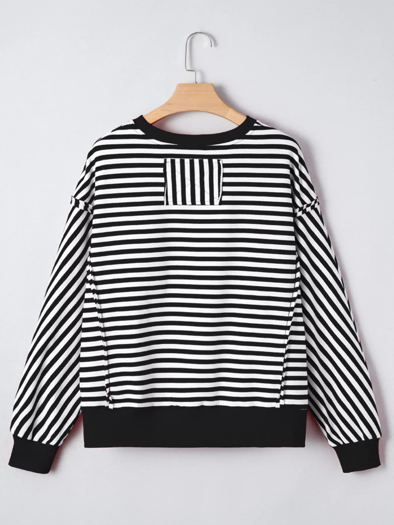 Stripe Exposed Seam Drop Shoulder Casual Pullover Top - Image 6