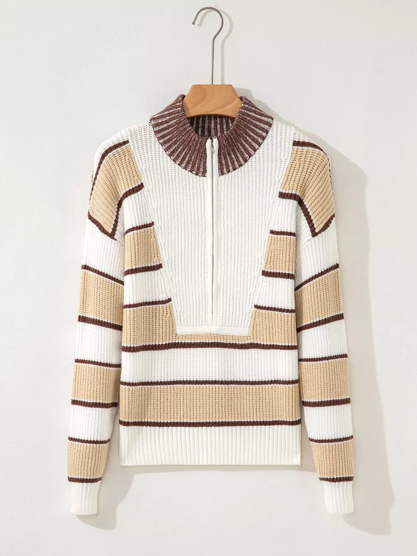 Stripe Half Zip Drop Shoulder Sweater - Image 2
