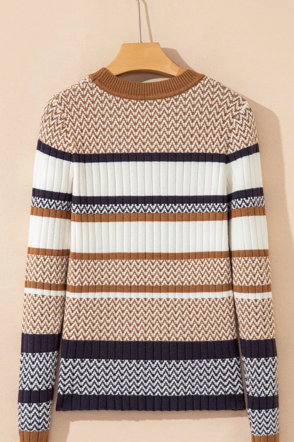 Stripe Stylish Pattern Knitted Ribbed Trim Slim Sweater - Image 7