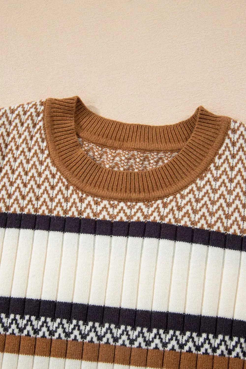 Stripe Stylish Pattern Knitted Ribbed Trim Slim Sweater - Image 8