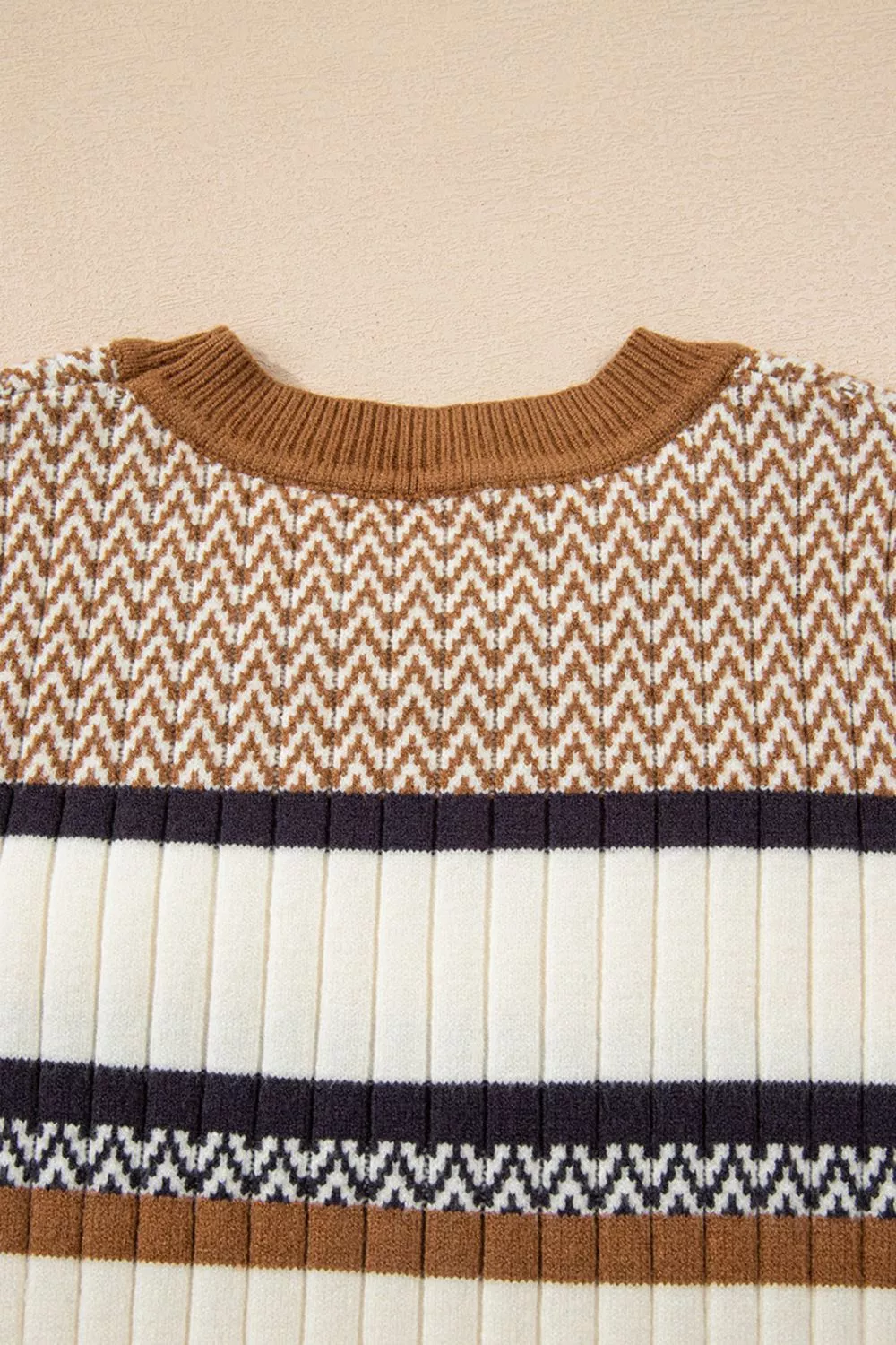 Stripe Stylish Pattern Knitted Ribbed Trim Slim Sweater - Image 9