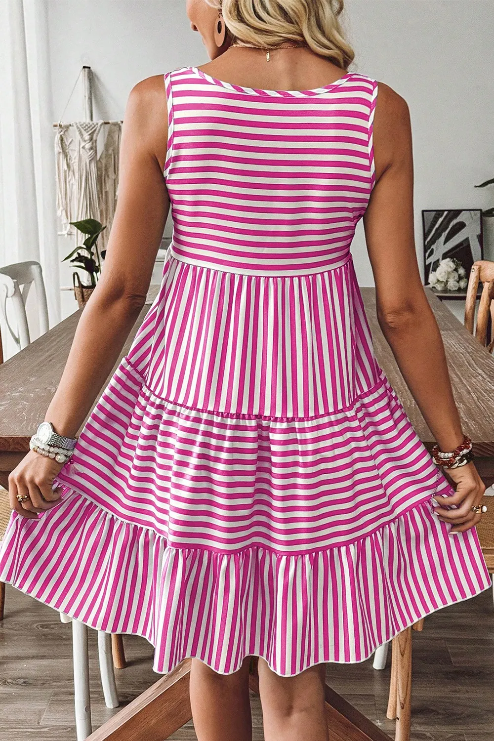 Stripe U Neck Sleeveless Loose Fit Mini Dress - Image 2