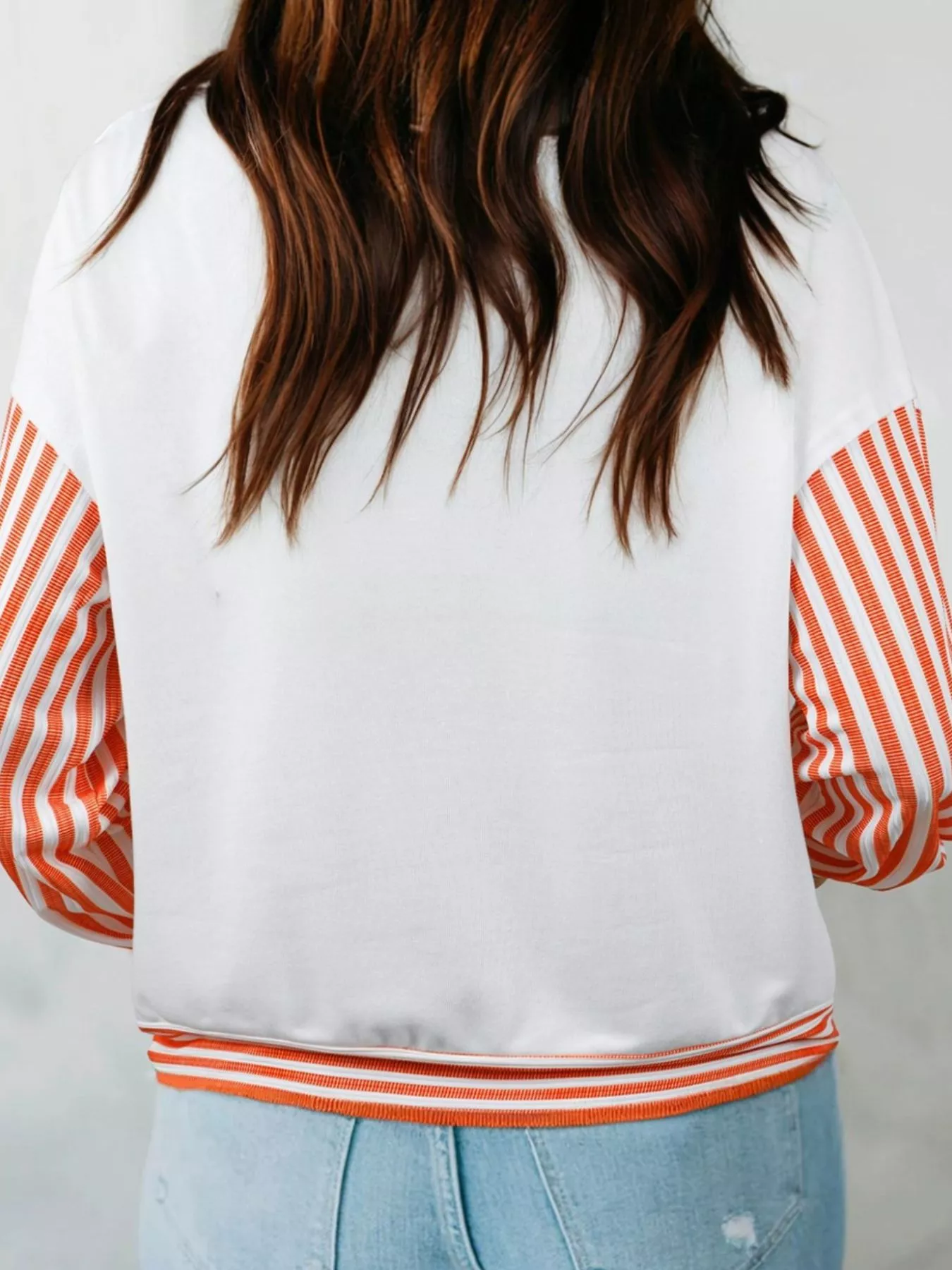 Stripe V Neck Drop Shoulder Patchwork Long Sleeve Top - Image 2