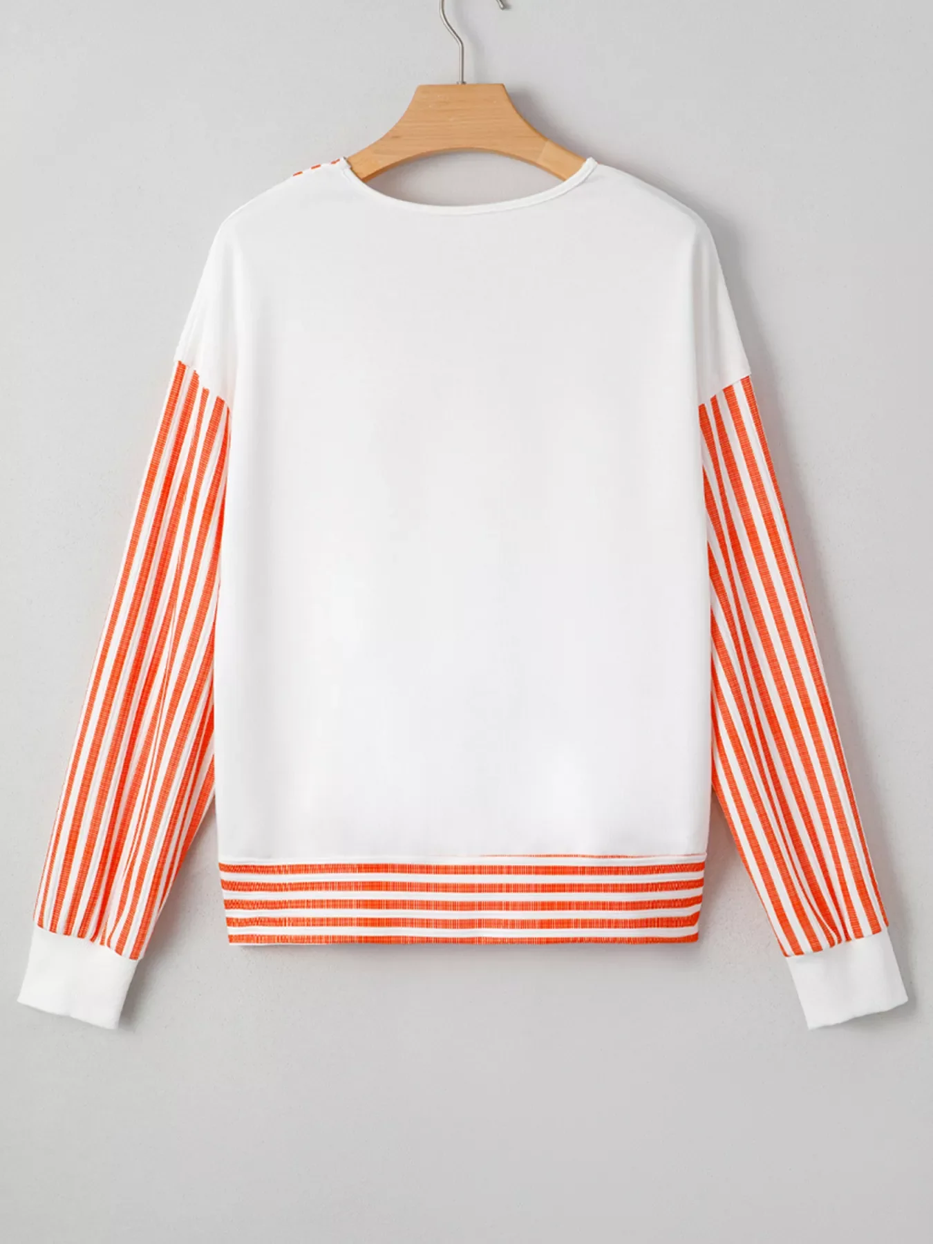Stripe V Neck Drop Shoulder Patchwork Long Sleeve Top - Image 4