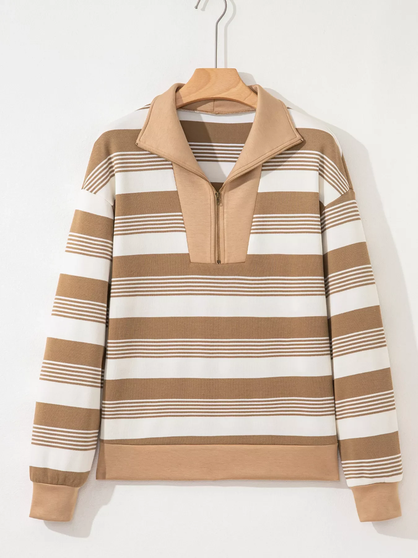 Stripe Zip Collar Patchwork Vintage Sweatshirt - Image 2