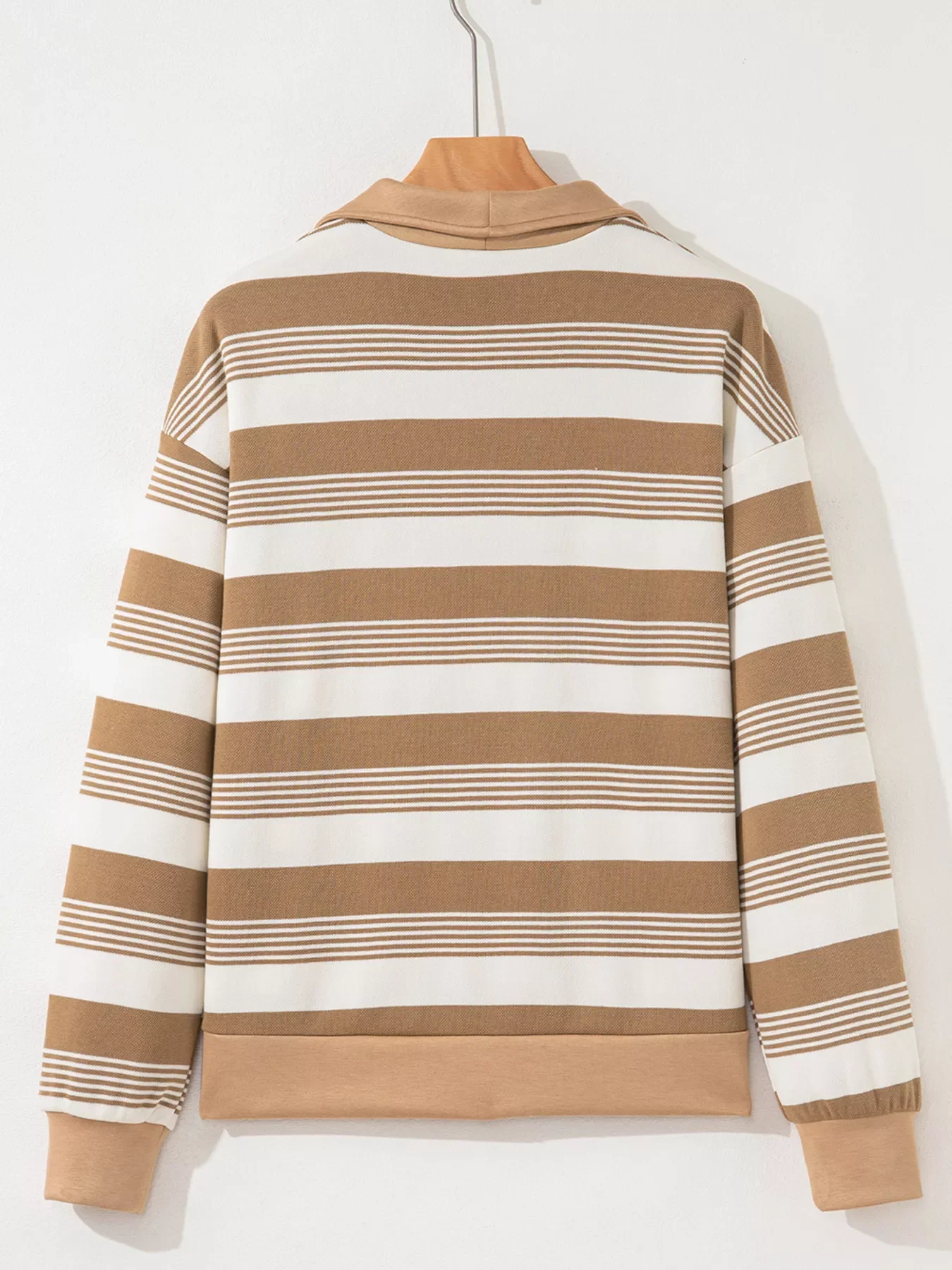 Stripe Zip Collar Patchwork Vintage Sweatshirt - Image 3