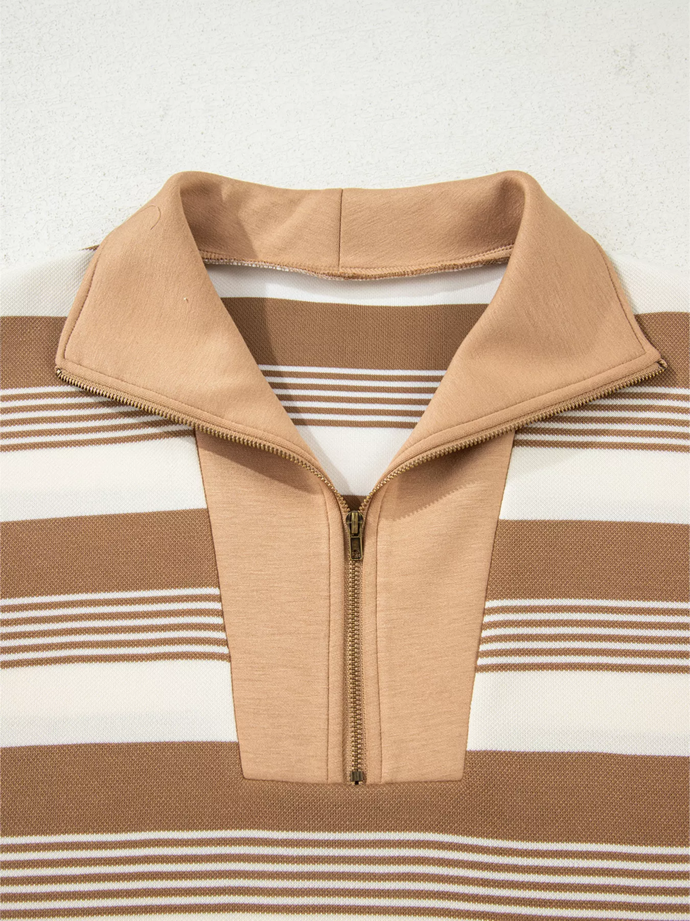 Stripe Zip Collar Patchwork Vintage Sweatshirt - Image 4