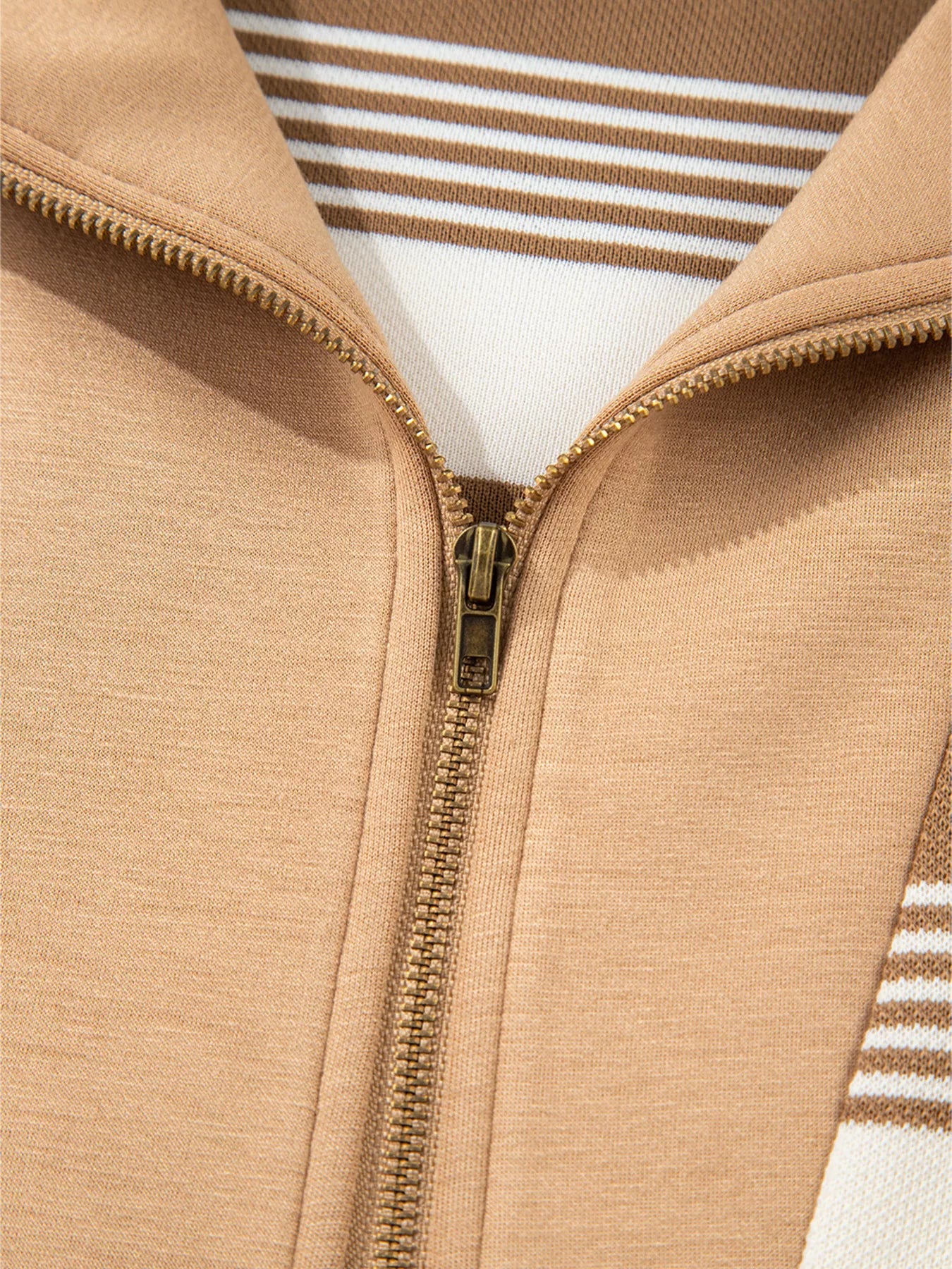 Stripe Zip Collar Patchwork Vintage Sweatshirt - Image 6