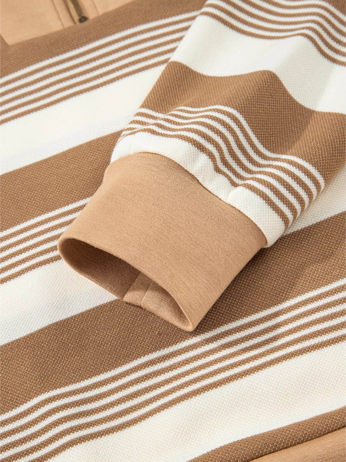 Stripe Zip Collar Patchwork Vintage Sweatshirt - Image 7