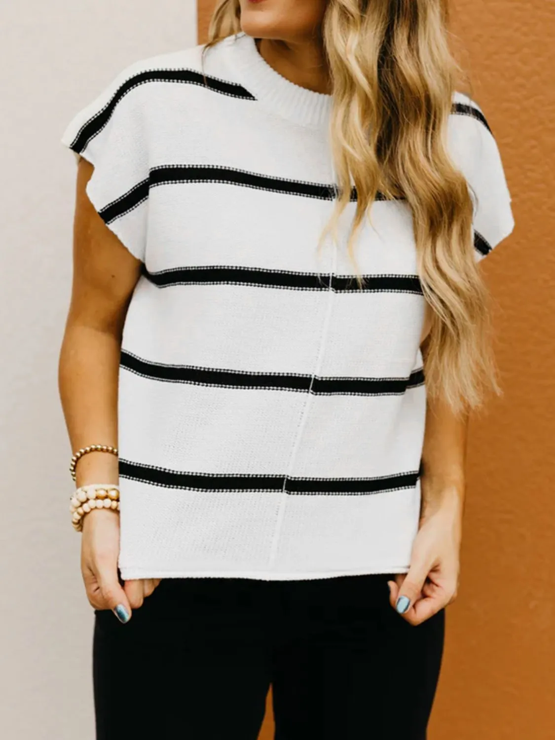 Striped Batwing Sleeve Knit Top - Image 3