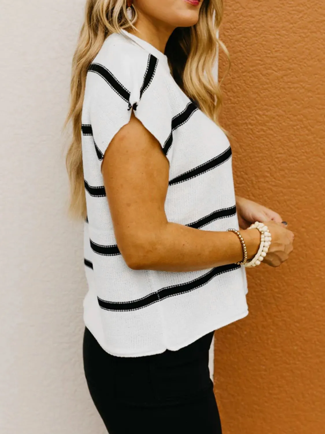 Striped Batwing Sleeve Knit Top - Image 4