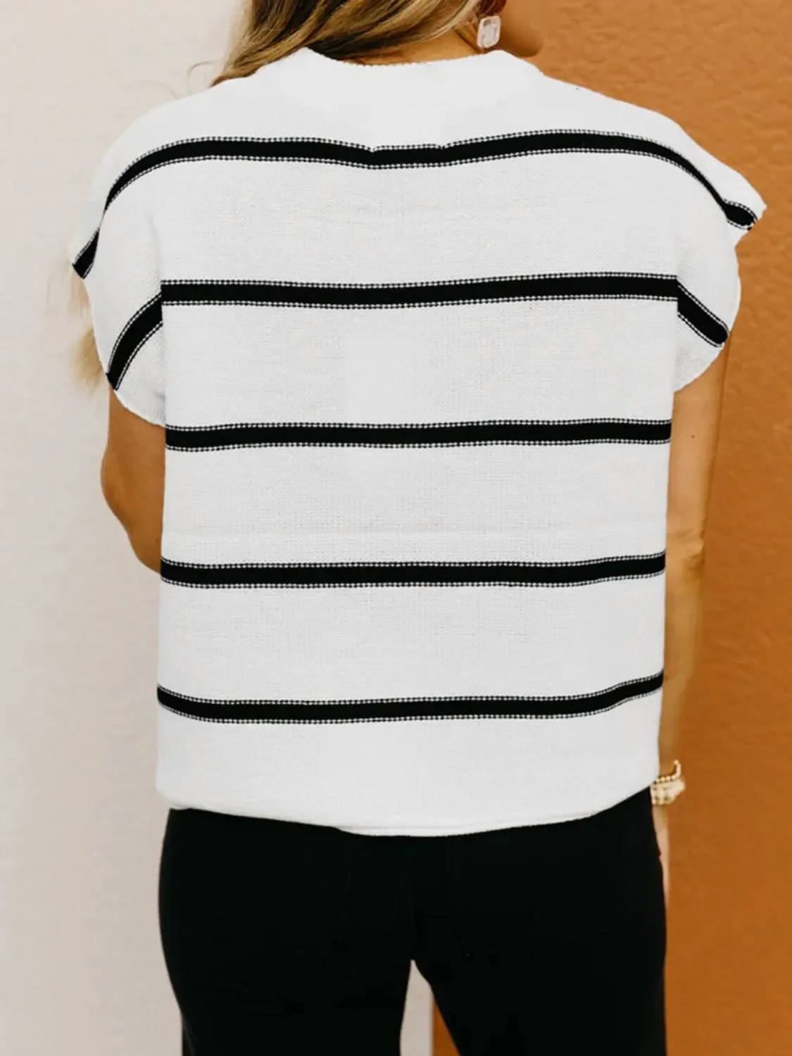 Striped Batwing Sleeve Knit Top - Image 5