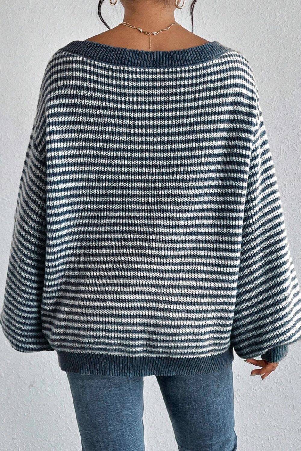 Striped Boat Neck Long Sleeve Sweater - Image 5