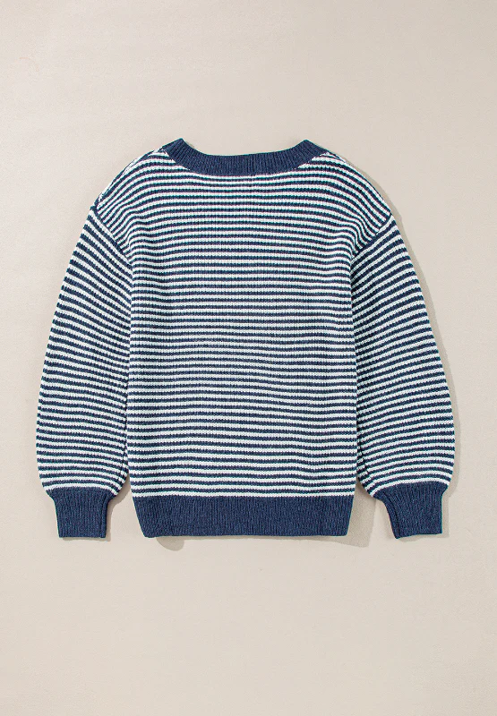 Striped Boat Neck Long Sleeve Sweater - Image 7