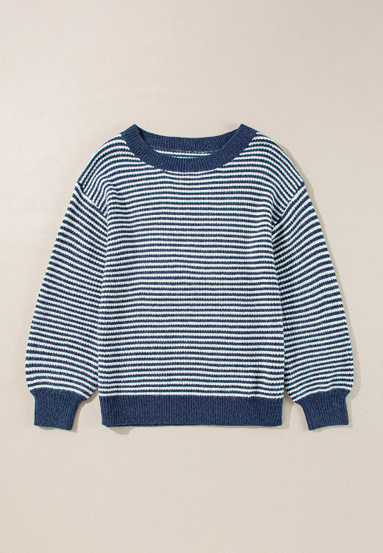 Striped Boat Neck Long Sleeve Sweater - Image 8