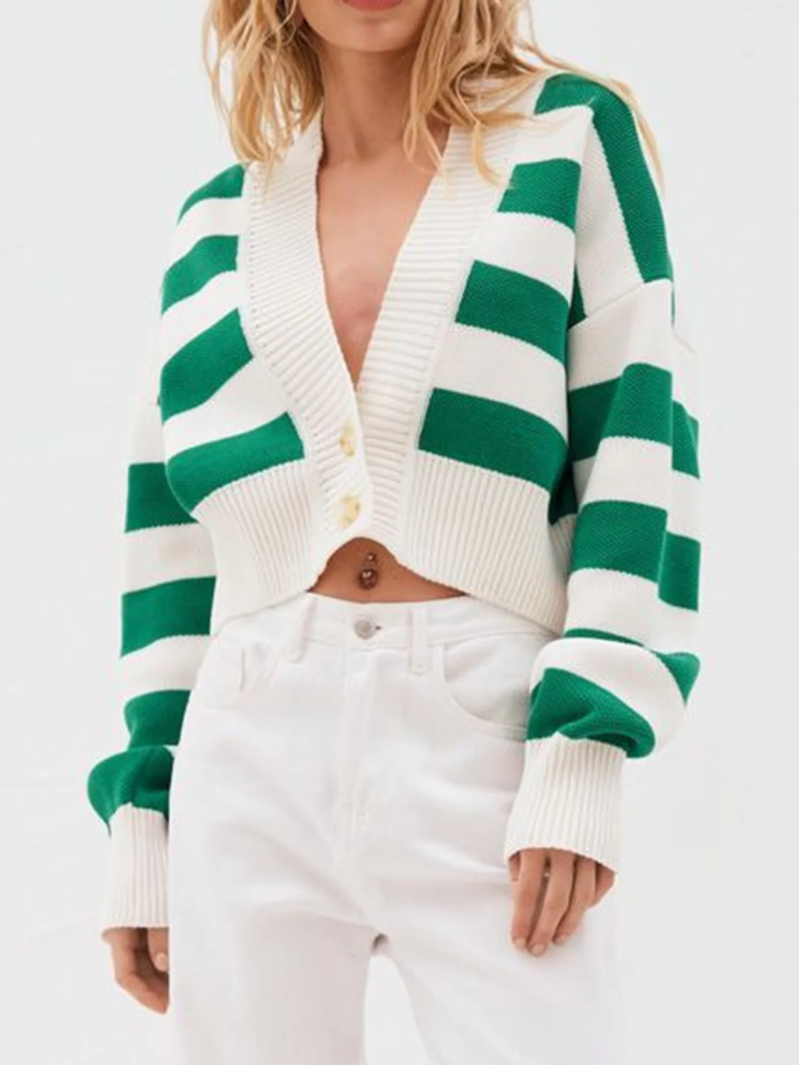 Striped Button Down Drop Shoulder Cardigan - Image 10