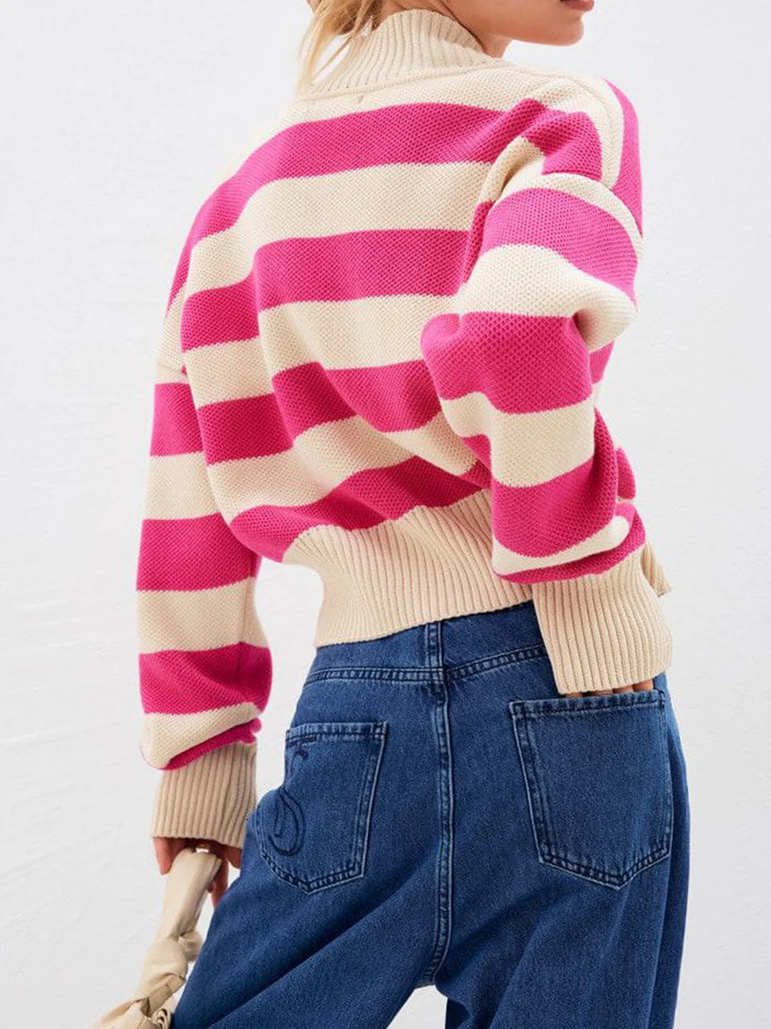 Striped Button Down Drop Shoulder Cardigan - Image 2