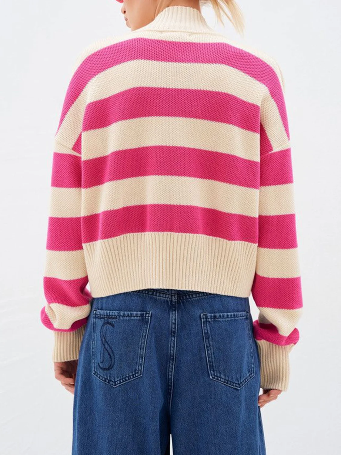 Striped Button Down Drop Shoulder Cardigan - Image 5