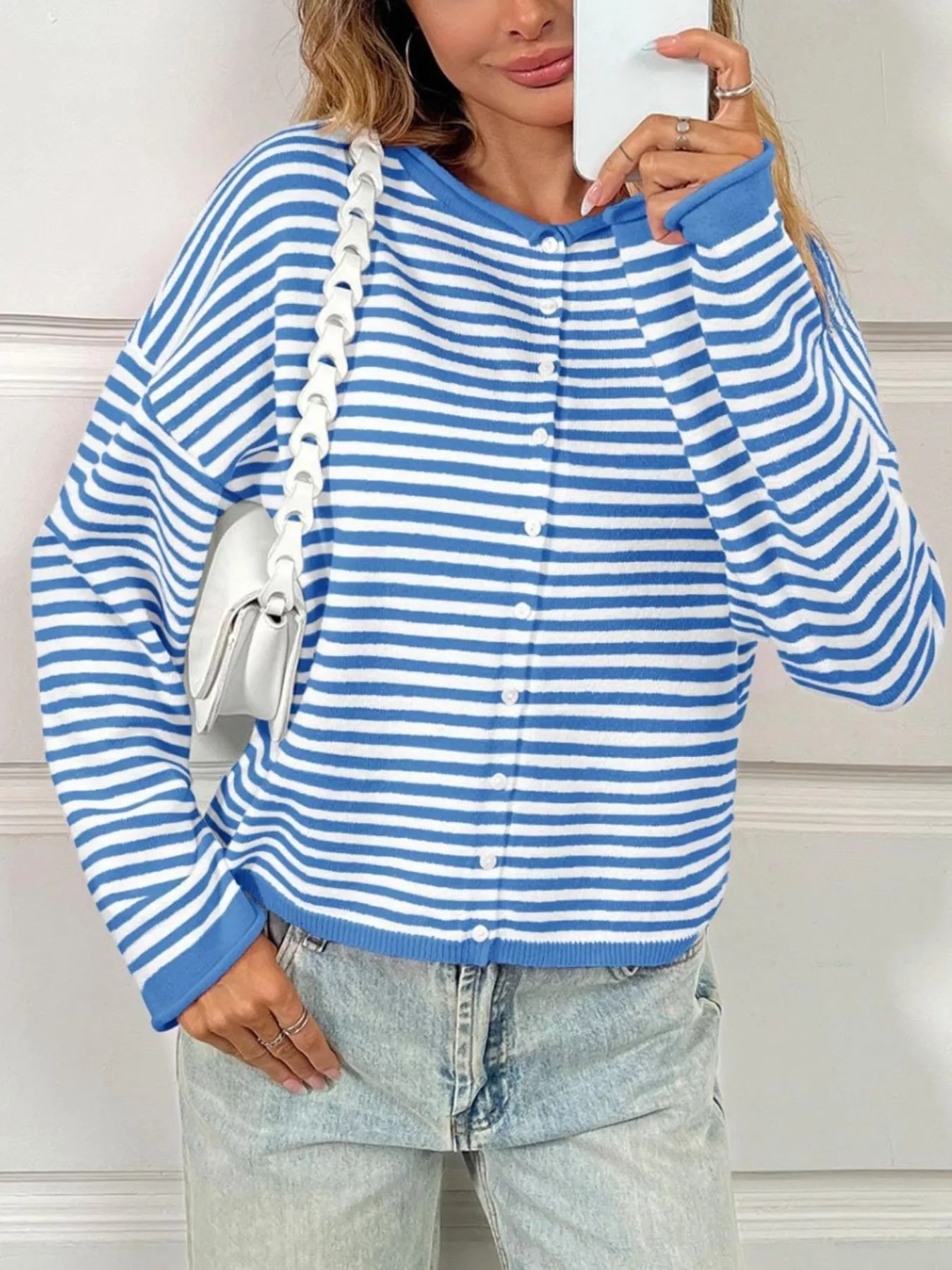 Striped Button-Down Knit Cardigan - Image 11
