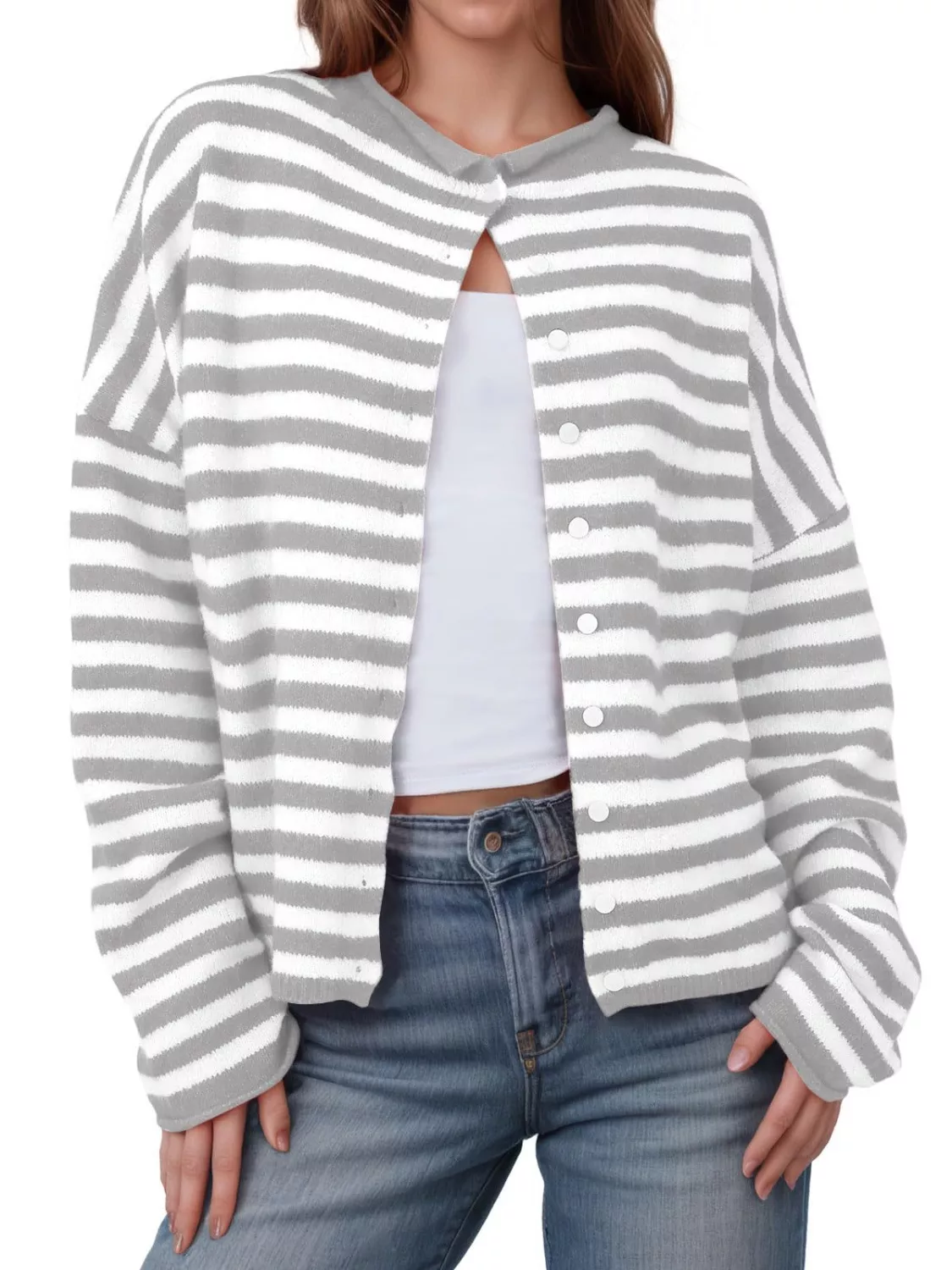Striped Button-Down Knit Cardigan - Image 13