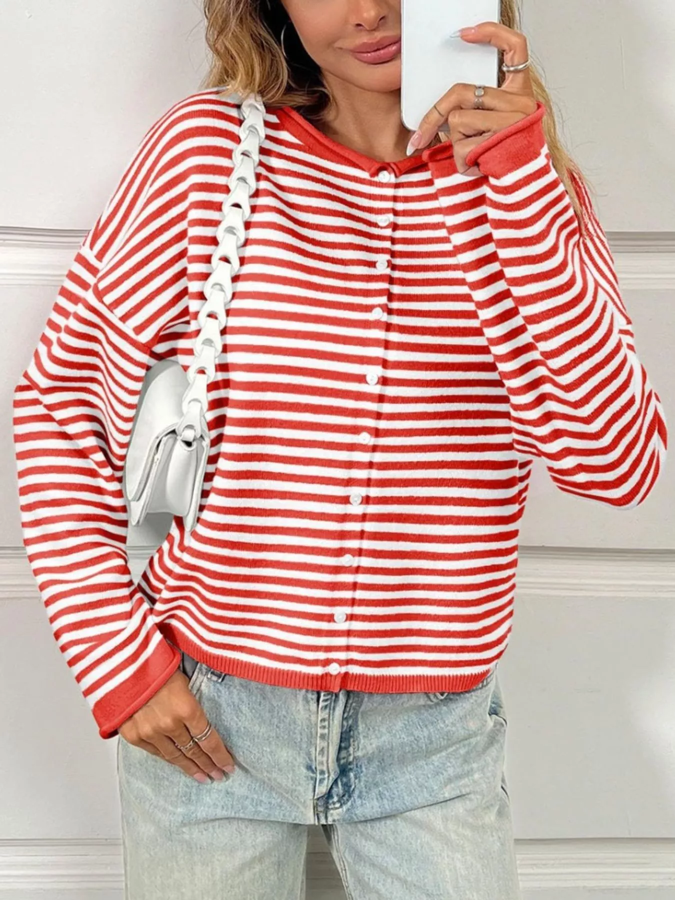Striped Button-Down Knit Cardigan - Image 2