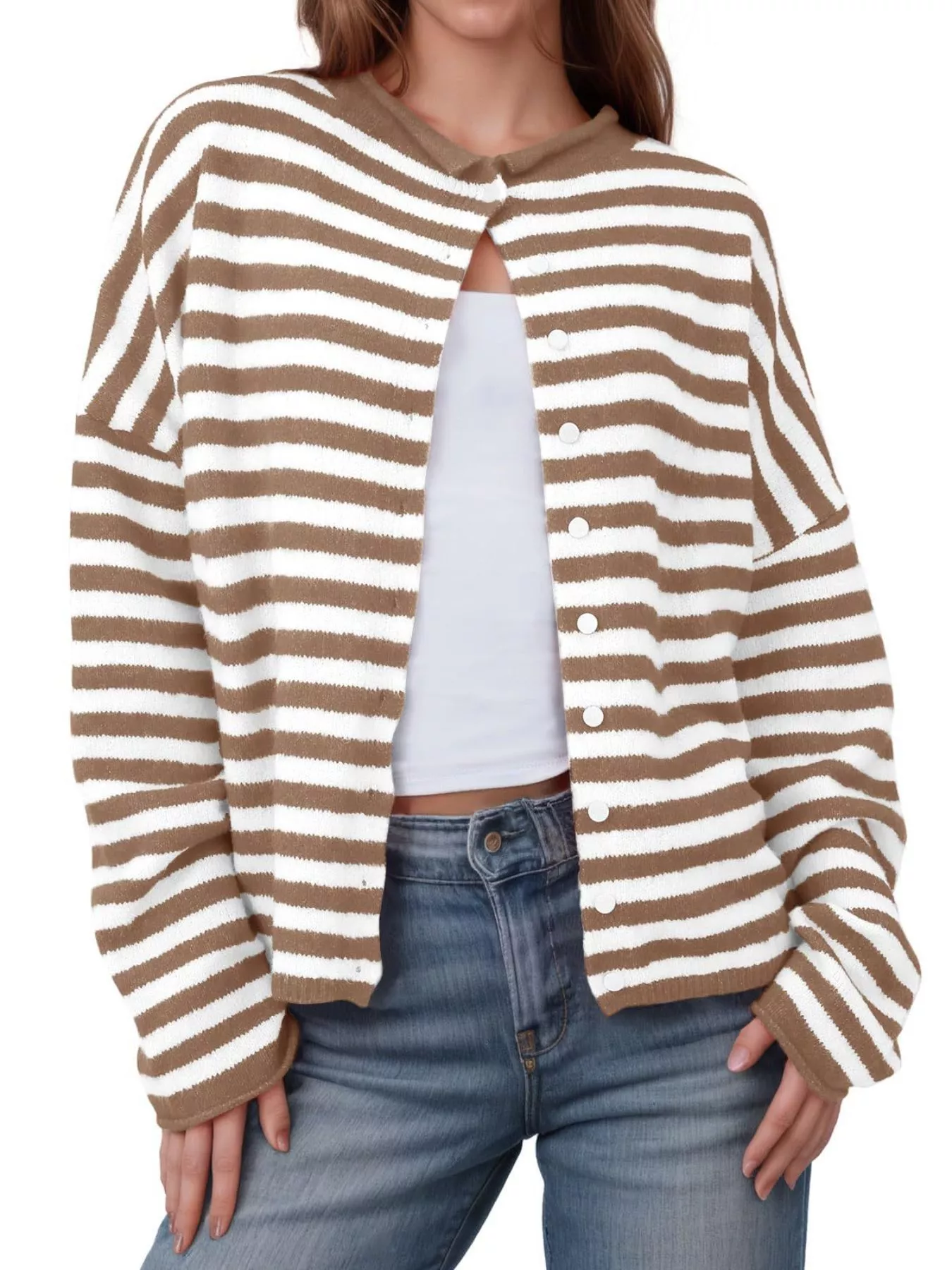 Striped Button-Down Knit Cardigan - Image 5
