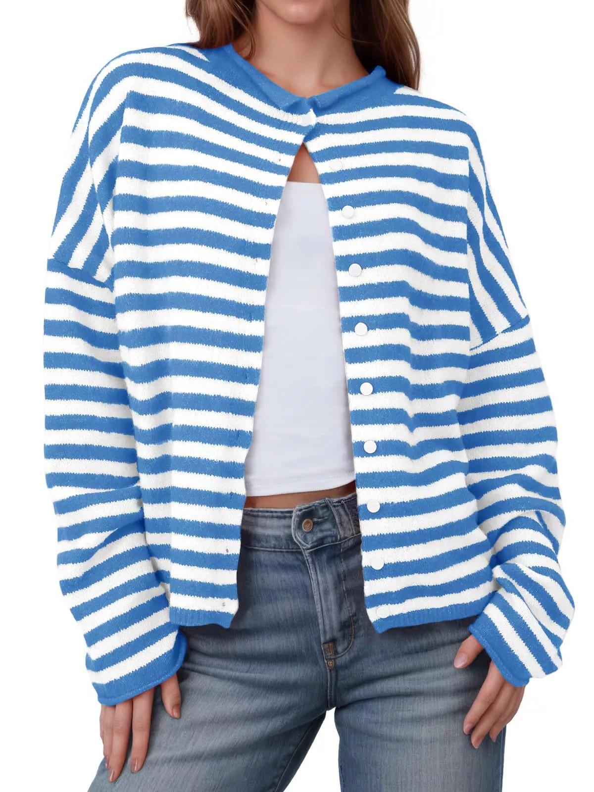 Striped Button-Down Knit Cardigan - Image 9
