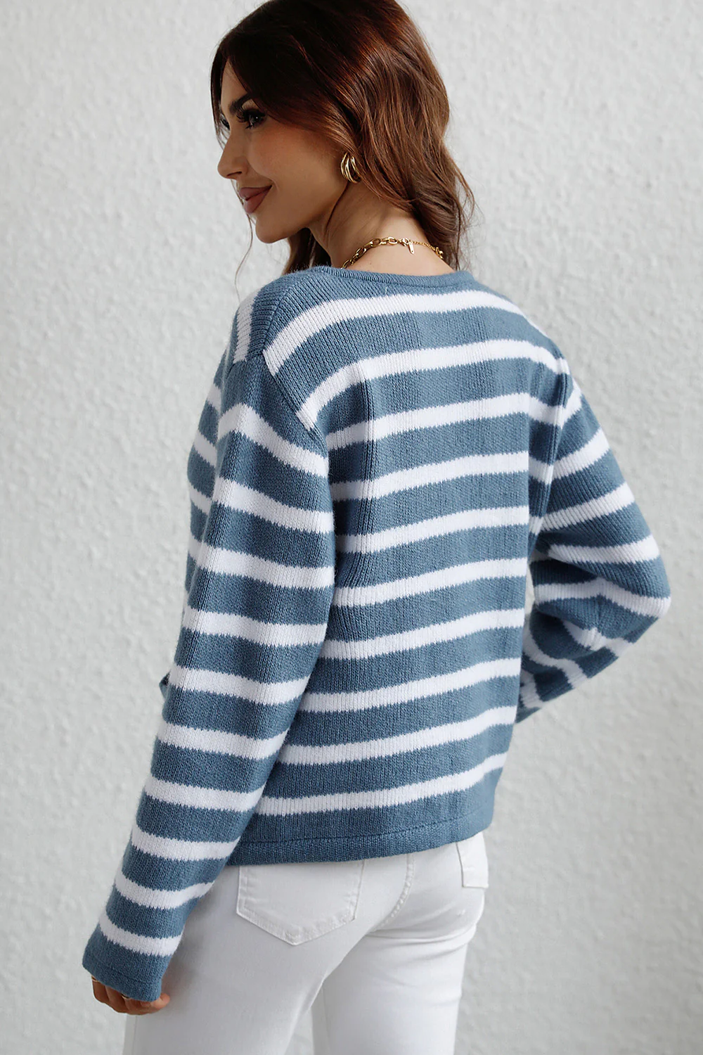 Striped Button Down Long Sleeve Cardigan - Image 11