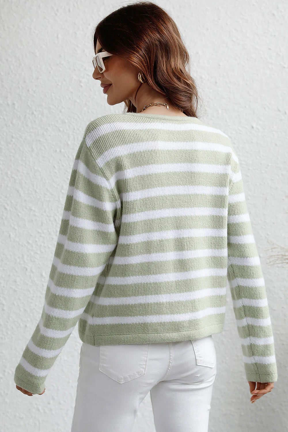 Striped Button Down Long Sleeve Cardigan - Image 13