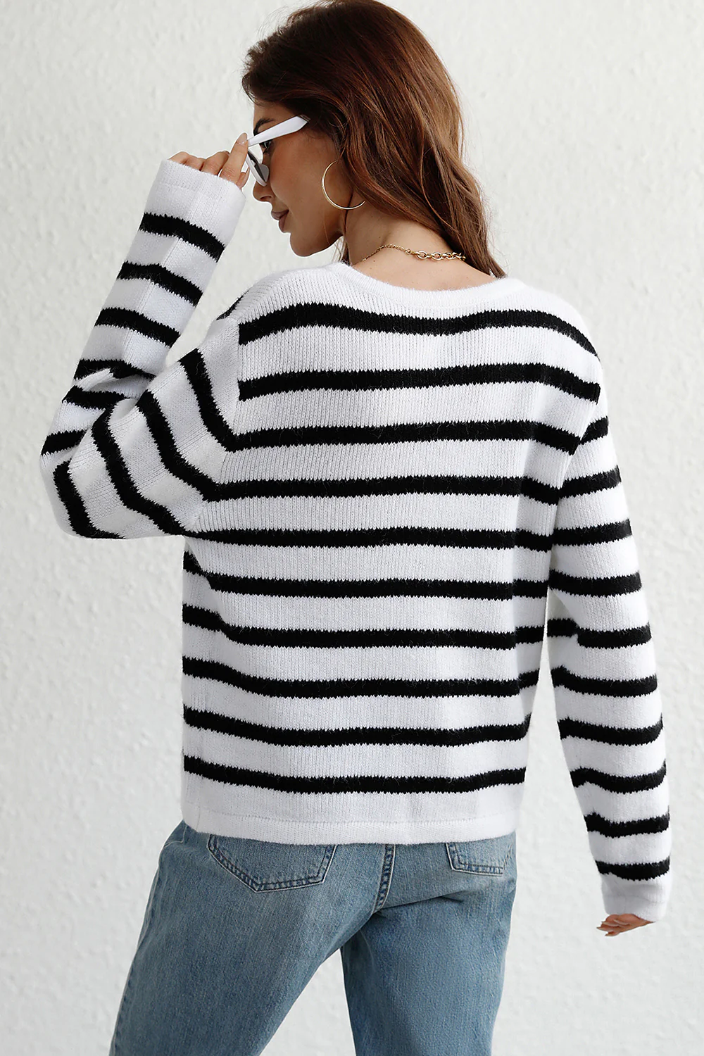 Striped Button Down Long Sleeve Cardigan - Image 2
