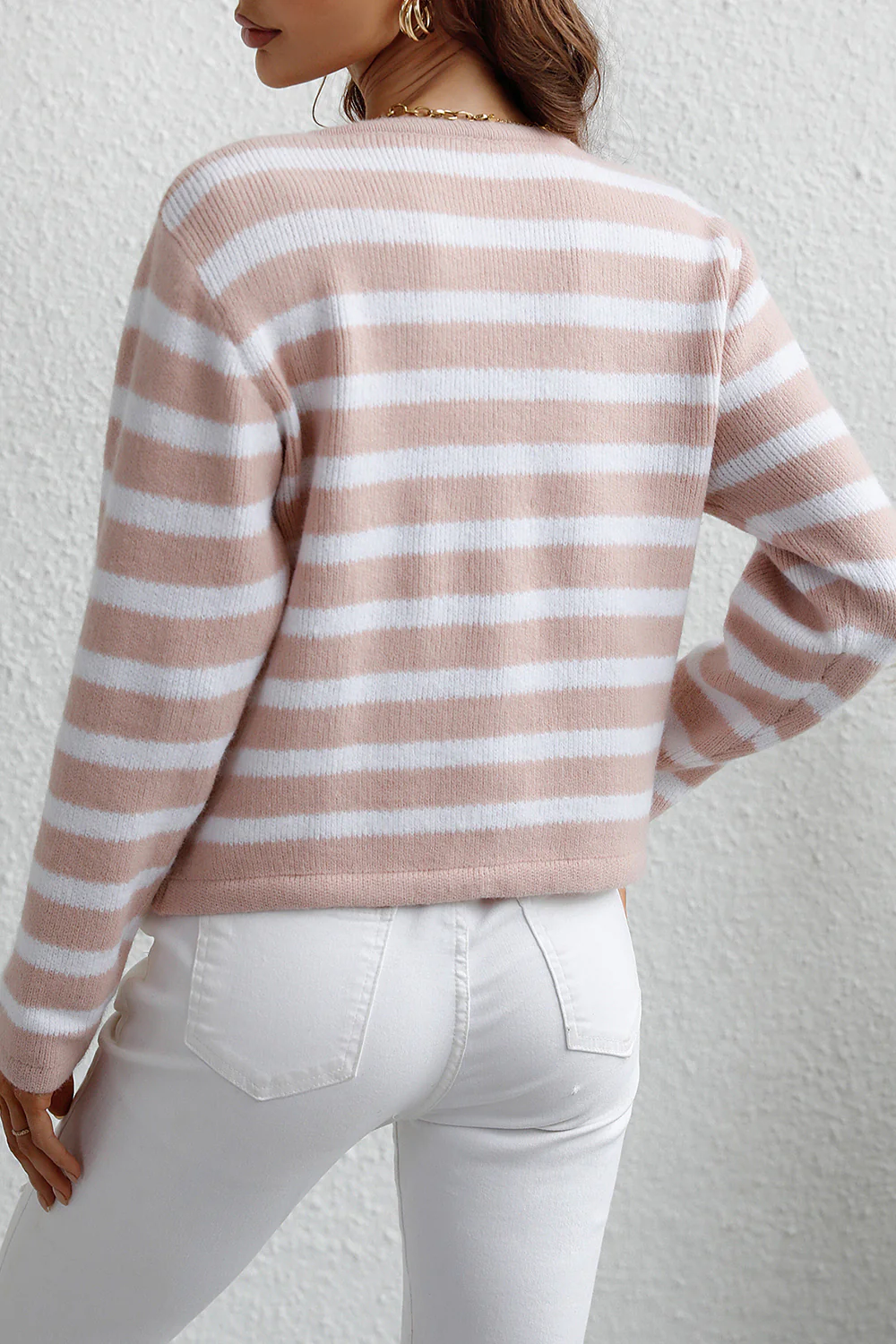 Striped Button Down Long Sleeve Cardigan - Image 8