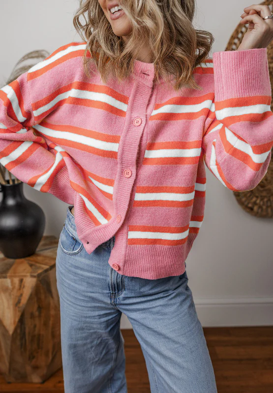 Striped Button Down Long Sleeve Cardigan - Image 10