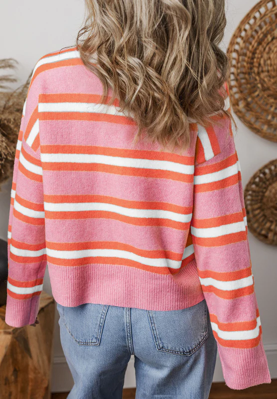 Striped Button Down Long Sleeve Cardigan - Image 11
