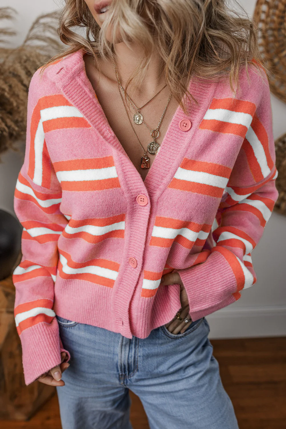 Striped Button Down Long Sleeve Cardigan - Image 12