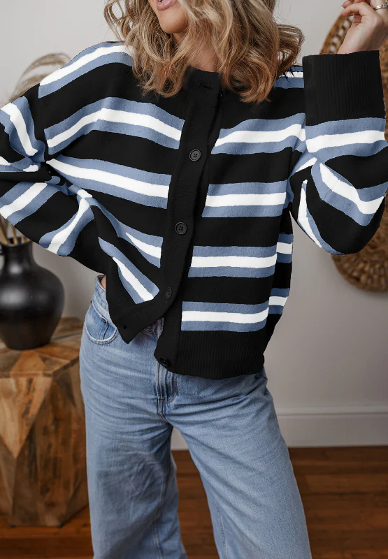 Striped Button Down Long Sleeve Cardigan - Image 2