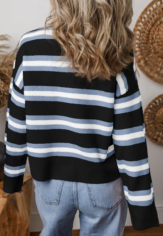 Striped Button Down Long Sleeve Cardigan - Image 4