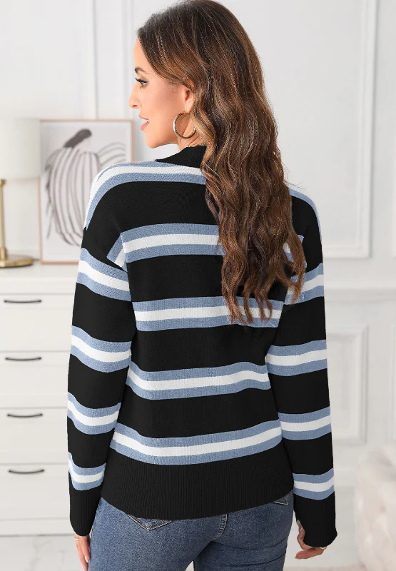 Striped Button Down Long Sleeve Cardigan - Image 5